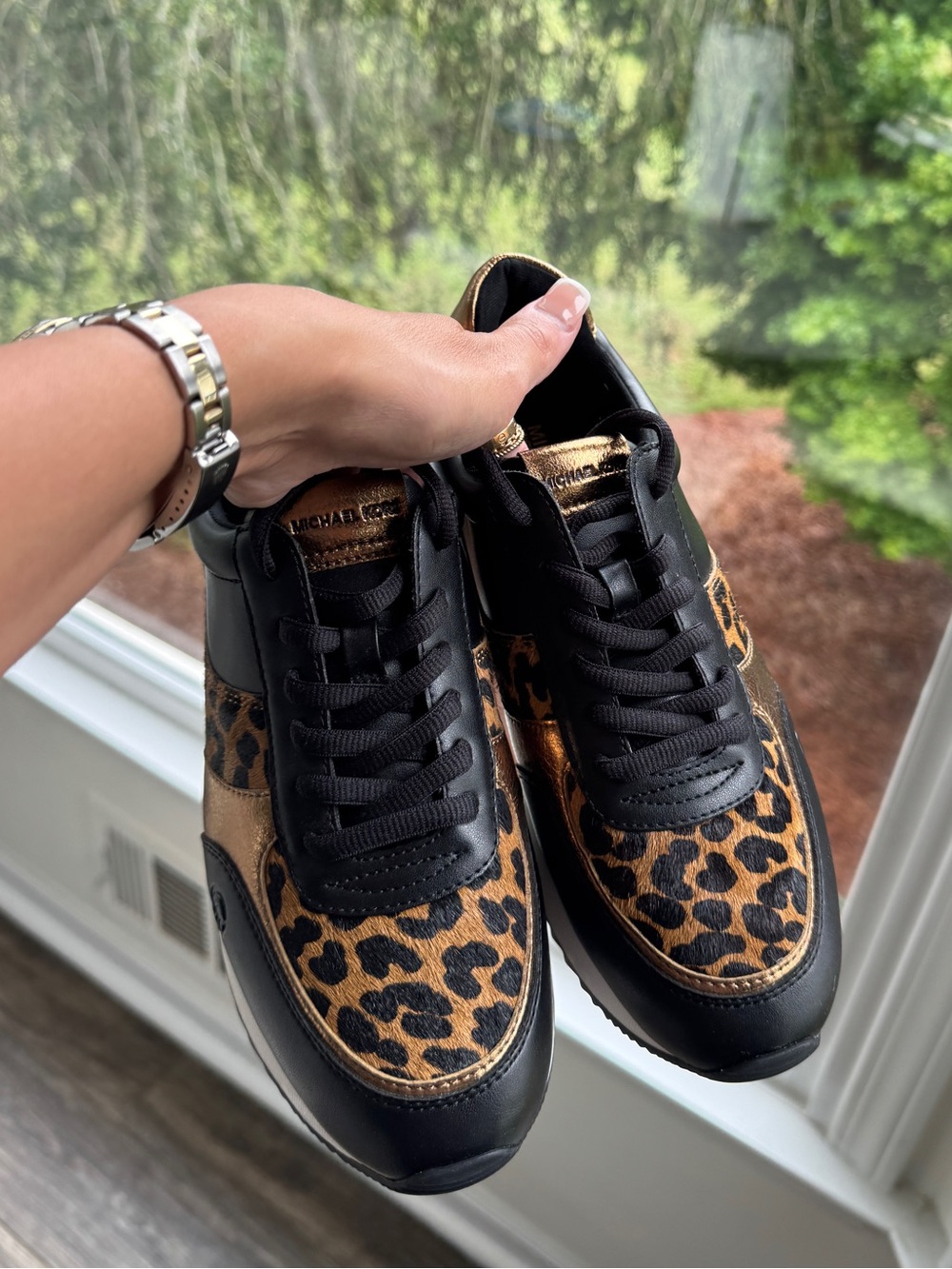Michael Kors Andi Trainer Sneakers Lace-Up Cheetah Haircalf Leather Deer 8 - Picture 3 of 7